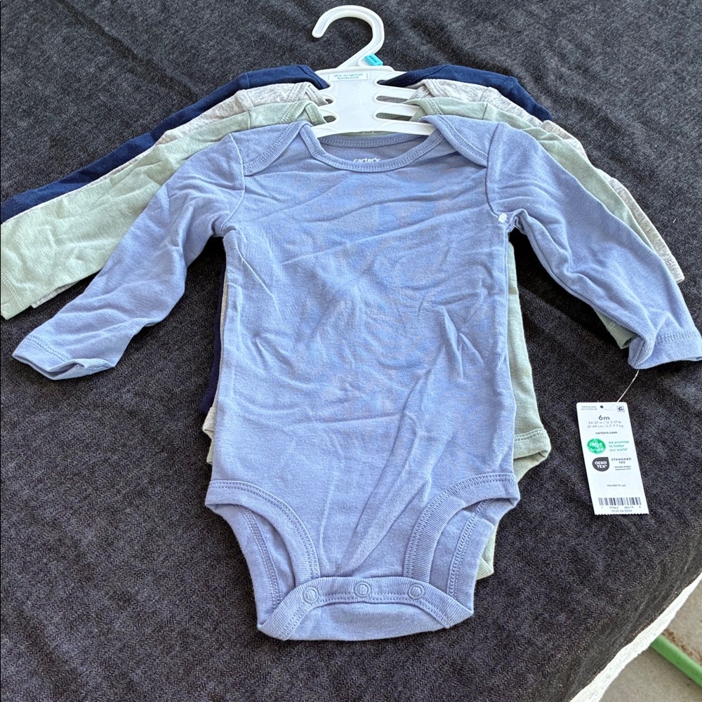 Carter's Long Sleeve Baby One-Piece Bodysuit Set - Light Blue, Navy, Sage